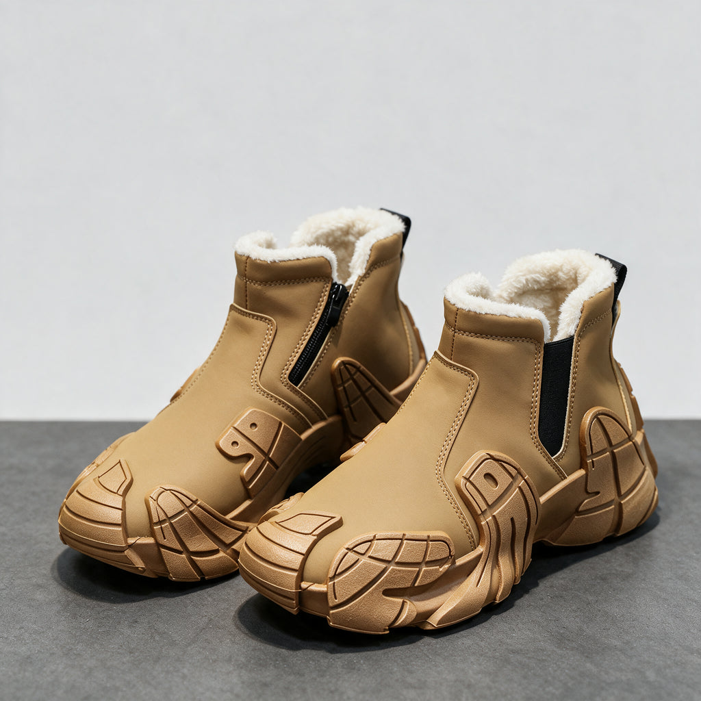 Botte avec peluche, camel, intérieur blanc
